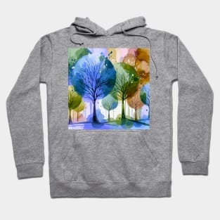 Colorful Blue Green Brown Abstract Trees Hoodie